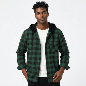 Camisa de Franela a Cuadros con Capucha para Hombre, Verde y Negro, Casual, Manga Larga, Corte Regular, para Otoño - Product Image 3