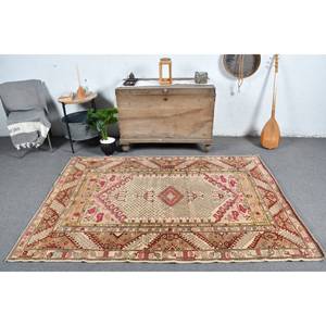 Alfombra turca Vintage Beige Rojo 4,7X6,8 pies Estilo bohemio hecho a mano Área grande Patrón abstracto para pasillo Dormitorio o sala de estar - Product Image 1