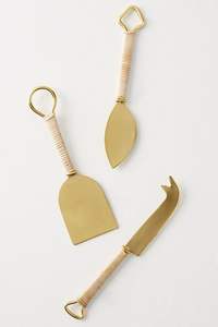 Ensemble de couverts décoratifs en bois d'acacia avec manche en rotin tressé pour le fromage - Product Image 6