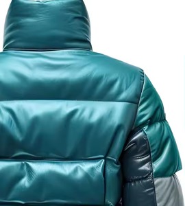 Mer Vert Gris En Peau De Mouton À La Mode Col Haut Lisse Zip-up Baggy Doux Décontracté Matelassé Personnalisé Puffer Veste En Cuir - Product Image 5