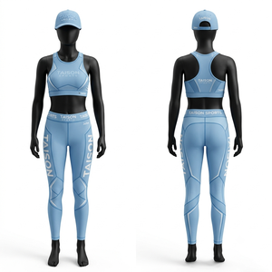 Premium 280 GSM Nylon Spandex Brown Panel Legging Sports Bra Set Custom Sublimation Heat Transfer <b>Silicone</b> Logo - Product Image 2