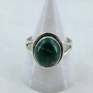925 Sterling Silver Malachite <b>Ring</b> Natural Green Gemstone Handmade Oval <b>Statement</b> Promise Jewelry for April Birthstone Gift - Product Image 6