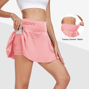 Jupe-short de tennis longue décontractée pour femme, longueur genou, avec short intégré, tissu respirant à séchage rapide, taille naturelle avec poche - Product Image 3