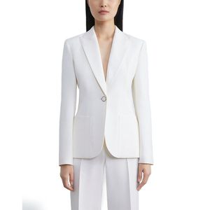 Blazer Corto Bianco Lafayette 148 New York con Chiusura a Bottone Singolo, Risvolto Ricamato con Stampa e Tessuto a Righe - Product Image 1