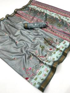 Sari de Seda Floral Suave de Alta Demanda sin Estampado con Blusa para Mujer Adulta, Uso Casual, En Stock desde India - Product Image 5