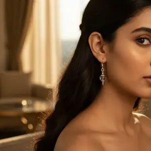 Boucles d'oreilles pendantes élégantes en argent 925 avec perles de cristal et pendentif en coquille de perle d'eau douce plaqué or pour femme - Product Image 1