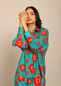 เสื้อแฟชั่นผ้าลินินสำหรับผู้หญิงใส่ฤดูร้อน2024เสื้อเชิ้ตลายดอกไม้สีเขียวน้ำทะเลแดงพิมพ์ลายดอกไม้ไซส์6XL 6กระดุมปกเสื้อดีไซน์ล่าสุด - Product Image 4