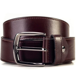 Cinturón casual de cuero marrón cosido completo para hombres y mujeres con hebilla de botón a presión ajustable, cambio de tamaños personalizados disponibles - Product Image 2