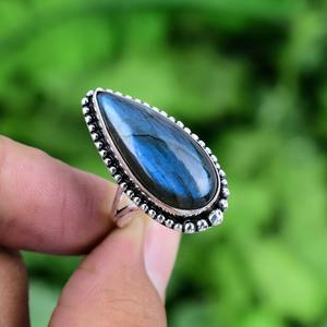 Anillo de regalo de boda de alta calidad de Plata de Ley 925 estampado hecho a mano piedra preciosa labradorita Spinner promesa anillo joyería - Product Image 3