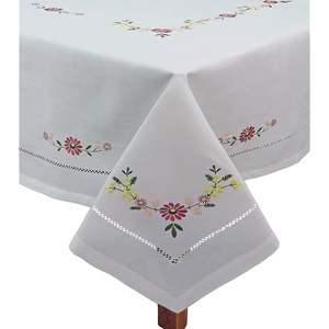 Vintage Floral <b>Embroidered</b> Linen <b>Tablecloth</b> Elegant Wedding Decorations Top Ruffle Table Cover 100% Linen Customizable Color - Product Image 1