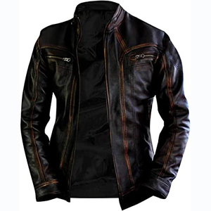 Moto Design Real Leather Jacket Vintage Moto Design Slim Fit Motorcycle Coat with Adjustable Cuffs & Zipper Closure - Product Image 3