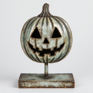 Escultura de calabaza de aluminio hueco, diseño hecho a mano pulido de Pátina verde, decoración de temporada de Halloween enriquecedora - Product Image 3