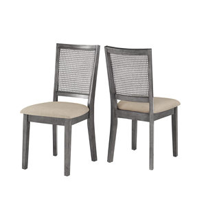 Lucius Rattan Back Beige Seat Wood Dining Chairs, Set of 2, Antique Gray - Product Image 1