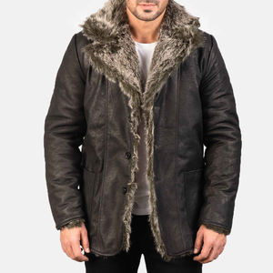 Veste de moto en cuir de mouton véritable de qualité supérieure, imperméable, respirante, chaude, mode masculine d'hiver, sans col - Product Image 1