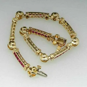 สร้อยข้อมือเทนนิสชุบทองคำขาวประดับเพชรทรงเจ้าหญิง 7.69 กะรัต สำหรับผู้หญิง สไตล์วินเทจ - Product Image 3