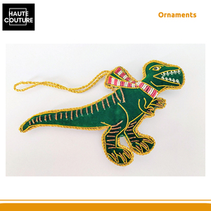 Wide Product Range Best in Supplying Top-Quality Hand Embroidered 14cms Wide Festive Hanging Ornament - Dinosaur with <b>Scarf</b> - Product Image 2