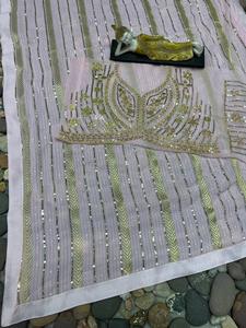 Nueva ropa de fiesta estilo Bollywood doble secuencia trabajo Saree con blusa de trabajo estilo tradicional Ropa Étnica para mujeres y niñas - Product Image 5