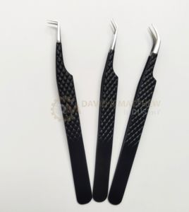 Pinzas para pestañas de acero inoxidable negro de mejor volumen con puntas de fibra de alta calidad de 45/75/90 grados pinzas para pestañas de etiqueta privada - Product Image 6