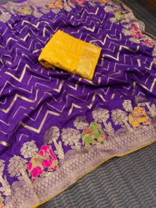 ผ้าไหมแท้อันมอลทองที่สวยงามสานคลื่นสารีและสานทั่วในสารี ฟังก์ชั่นงานแต่งงาน สวมสารี สวมใส่สารีในงานปาร์ตี้ - Product Image 2