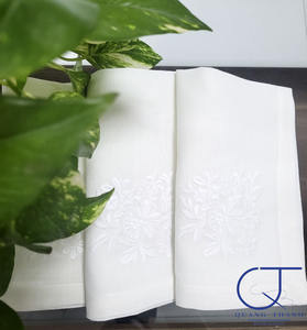 Broderie Fleur Blanche Conception Dîner Serviette Haute Qualité Blanc Lin Polyester Mélange Serviette De Table pour La Maison Hôtel Événement - Product Image 3