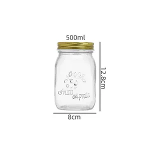 Frascos de vidro redondo transparente para armazenamento de picles com tampa de metal, frascos de vidro transparente de 4 onças, 8 onças e 16 onças por atacado para alimentos