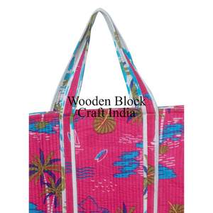 Sac de marché de style nouveau, sac fourre-tout en coton imprimé à la main en Inde, sac à main tendance 100% coton, cadeau pour femmes, sac de shopping - Product Image 2