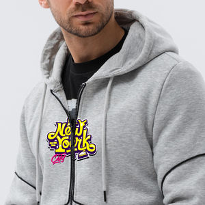 Sudadera con capucha de lana ligera de moda para hombre con estampado DTF, bolsillos delanteros con cremallera, cuello con capucha para invierno, poliéster/algodón - Product Image 3