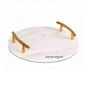 Vente en gros plateau rond en marbre blanc plateau de service alimentaire durable en verre et en métal pour la maison restaurant style artistique pour Noël - Product Image 2