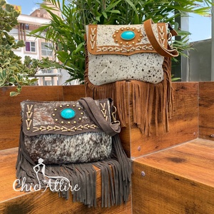 Real Genuine Cow Hide Leather Bag for Women New Western Style Fringe <b>Stone</b> Handwork Suede Leather Hair on Sling Leather Bag's - Product Image 1