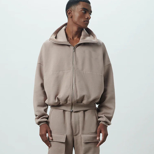 Sudadera con capucha Vintage Boxy Fit con cremallera de alta calidad con capucha de estilo pasamontañas Logotipo personalizado Sudadera con capucha recortada y cremallera para hombres en stock - Product Image 4