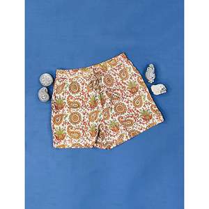 กางเกงขาสั้นผ้าฝ้ายพิมพ์ลายบล็อก-ผ้าฝ้าย 100% เอวกลาง ระบายอากาศได้ดี กระโปรงลายพิมพ์ ไซส์ใหญ่ - Product Image 1