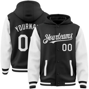 OEM de haute qualité Fabrication sur mesure Noir Blanc Full Snap Varsity Letterman Deux Tons Hiver Hommes Pull Hoodies Sweatshirts - Product Image 1
