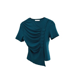 Camisa corta de algodón con patrón sólido informal único para mujer, tela de punto ecológica para el trabajo o la ropa de calle, logotipo personalizable - Product Image 2