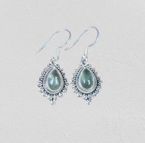 925 pendientes giratorios de Prehnita de plata esterlina sólida joyería de plata pendientes en forma de pera para mujeres niñas pendientes colgantes de piedras preciosas - Product Image 1