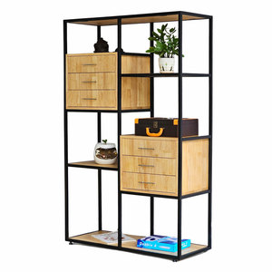 100x40x160cm Multifunctional Decorative Shelf <b>Drawers</b> Rubber Wood Iron Frame KS68185 Standing Type for Living Room Installation - Product Image 1