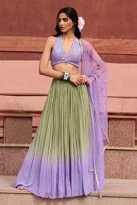 Conjunto de Lehenga Chinon Semi-Cosido con Bordado de Zari y Lentejuelas, Blusa Sin Coser y Dupatta de Malla Suave - Product Image 1