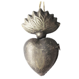 Motif de fleur de coeur sacré en métal fini antique suspendu Milagros coeur sacré pour décoration murale cadeau catholique et décor - Product Image 4