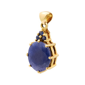 Belle forme ovale vintage pendentif en pierre précieuse saphir bleu à facettes pendentif en or jaune 14 carats fait à la main pour Noël - Product Image 4