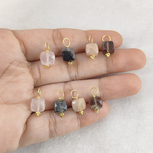 Abalorio de piedras preciosas de cubo de cuarzo rosa para collar Colgante de cubo de lujo semiprecioso de Plata de Ley 925 para mujer - Product Image 6