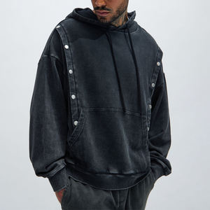 Sweat-shirts pour hommes en charbon de bois, style streetwear, coupe ajustée, nouvelle arrivée, lavage délavé, design unique, boutons-pression, sweat-shirts pour hommes fabriqués au Pakistan - Product Image 1