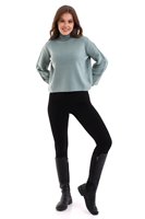 Pull à col roulé pour femme, manches lanternes, couleur unie, tricoté, décontracté, pour l'automne, 100% coton, respirant, longueur normale