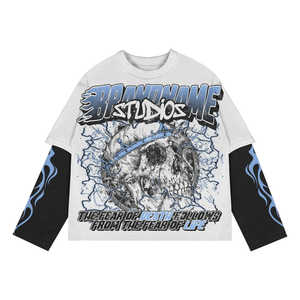 Camiseta Personalizada Y2K de Doble Capa, Manga Corta, Antiarrugas, Estilo Urbano, Estampado Completo, Diseño de Llamas, 100% - Product Image 5