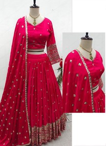 Bordado Semi Cosido Lehenga Choli Dupatta Set Estilo Código Renuka Lehenga - Product Image 5