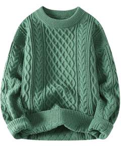 <b>Green</b> Cable Knit <b>Men</b> Sweater Winter Warm Thick Soft Pullover Classic Knitted Full Sleeve Casual Comfortable <b>Jumper</b> - Product Image 1