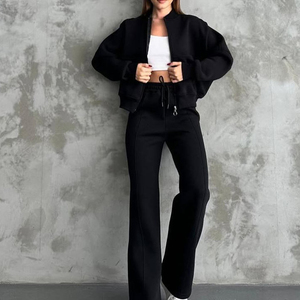 Oversized <b>Women's</b> High Quality Casual 2-piece Set Full Zip Up Cropped Sweatshirt Custom Flared Joggers Tracksuit For <b>Women</b> - Product Image 3