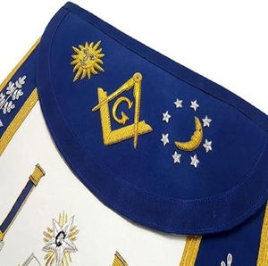 Tablier maçonnique traditionnel de luxe brodé Master Mason, couleurs et logo personnalisables, tissu polyester, Piliers d'autel Soleil - Product Image 3