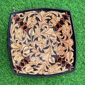 Western Hand Tooled Leather <b>Tray</b> Full Grain Cowhide Leather Bowls High Quality Luxurious Bowls Handcrafted Decorative Homeware - Product Image 4