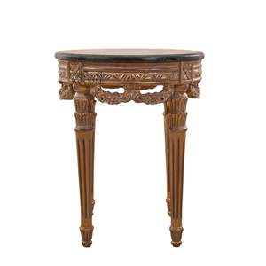 Table d'appoint ronde de luxe avec plateau en marbre noir et cadre en bois sculpté à la main avec feuilles d'or pour une décoration classique de la maison - Product Image 4