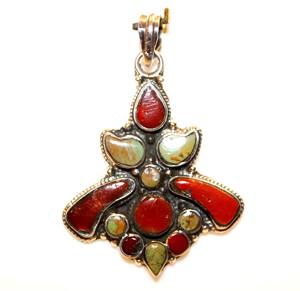 Colgante de Plata de Ley 925 nepalí auténtico hecho a mano, joyería de Coral turquesa con múltiples piedras preciosas, colgantes de moda populares - Product Image 3