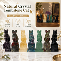 Sculpture de chat en cristal naturel poli à la main, style gothique, pour décoration d'Halloween, collection et cadeaux